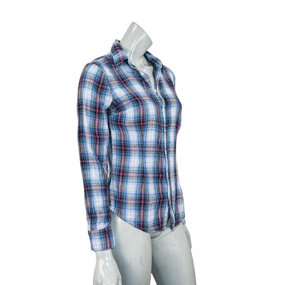 CP Shades Women's Blue Plaid Button up Flannel Shirt 100% Cotton size XS - Picture 4 of 8